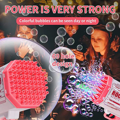 Bubble Gun 69 Holes Soap Bubbles Machine Christmas Gift Gun Shape Automatic Blower With Light Pomperos Toys For Kids XMAS