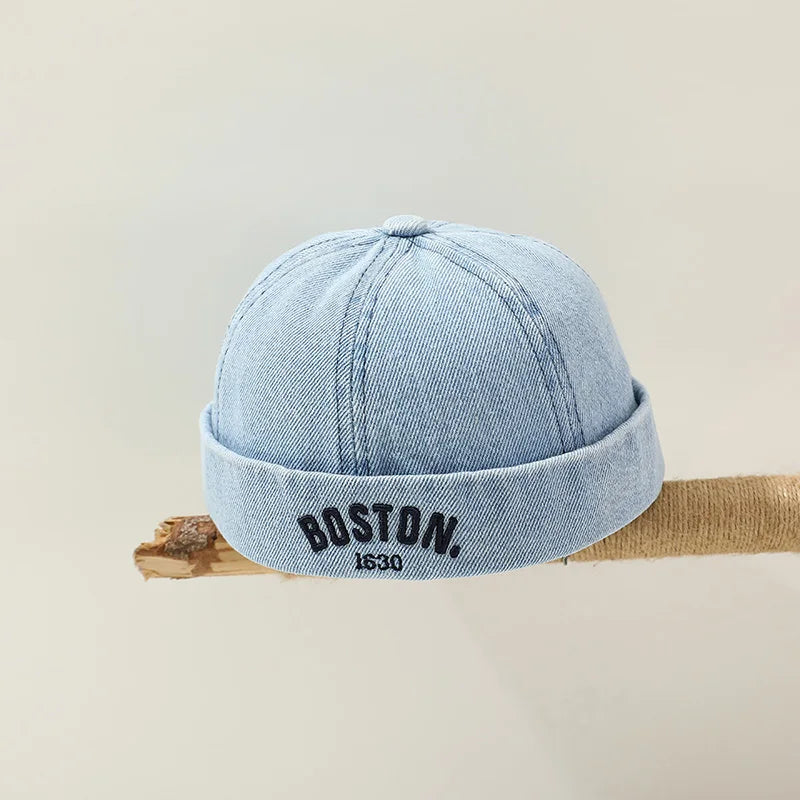 Blue Denim Melon Cap Baby Dome Brimless Hat 1-3Y Children Beanie Drawstring Bonnet Fashion Kids Landlord Hat Hip Hop Docker Caps