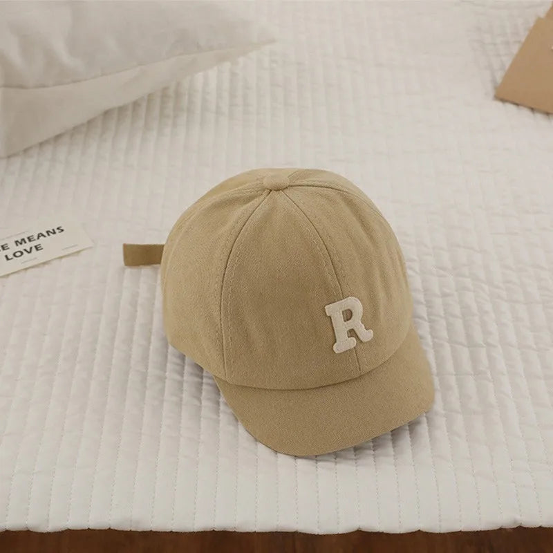 Korean Letter Embroidered Baby Cap Summer Toddler Boys Girls Cotton Baseball Caps Solid Color Kids Adjustable Peaked Hat