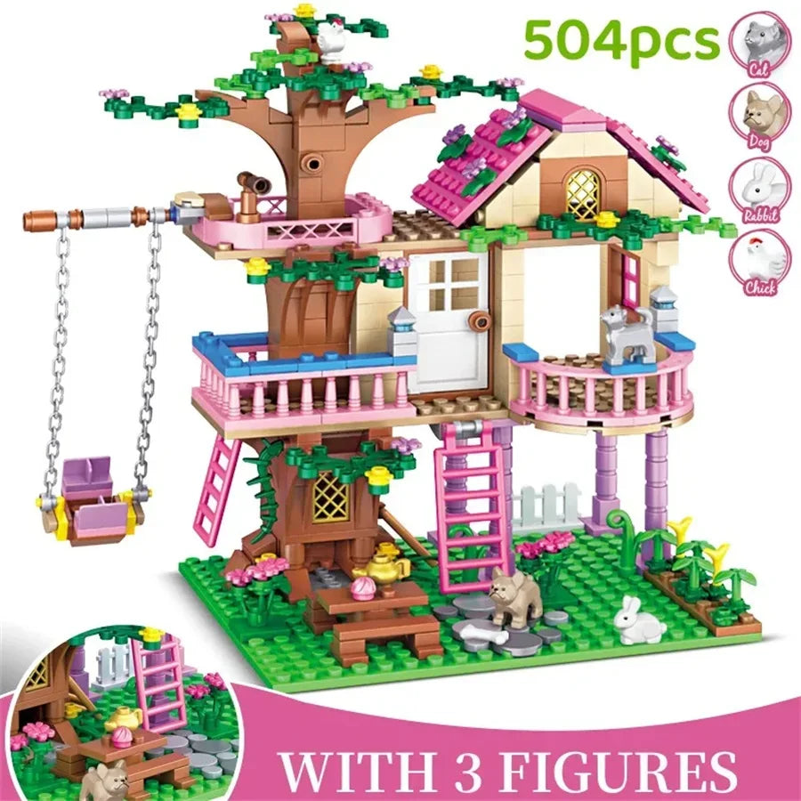 Creative Girls Friends Friendship House Building Blocks Summer Treehouse Camping Model Classic Girl's Princess Bricks Toy Gift