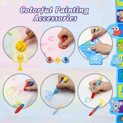 100x80CM Magic Water Drawing Mat with Reusable Magic Pens Montessori Painting Board for Doodling Educational Toys and  Gifts