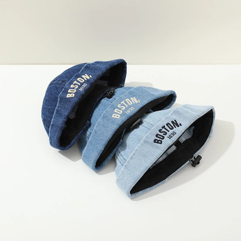 Blue Denim Melon Cap Baby Dome Brimless Hat 1-3Y Children Beanie Drawstring Bonnet Fashion Kids Landlord Hat Hip Hop Docker Caps