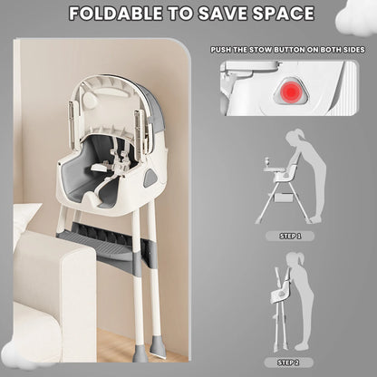 Foldable Baby High Chair 6 Months Plus, with Large Antislip Pad & Rack, Easy to Clean Feeding , E500