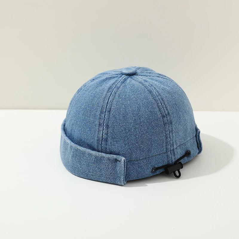 Blue Denim Melon Cap Baby Dome Brimless Hat 1-3Y Children Beanie Drawstring Bonnet Fashion Kids Landlord Hat Hip Hop Docker Caps