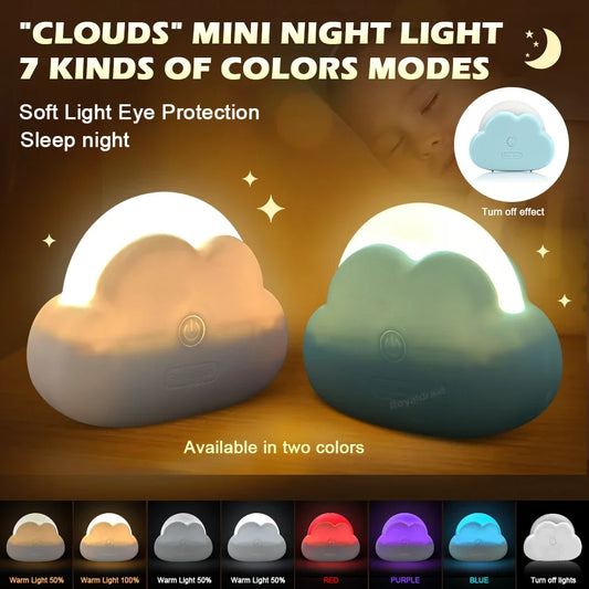 Hot Sales Cute Cloud Night Light Mini USB Wireless Adorable Cloud Shape LED Night Light For Bedroom Baby Children Creative Gift