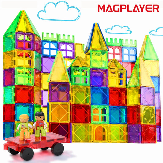 Magplayer Magnetic Building Blocks Construction Strong Magnet Tiles Children Montessori Educational Toys for Kids Christmas Gift