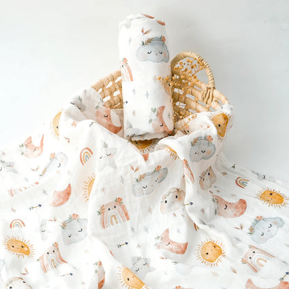 HappyFlute New One Piece Digital Print  Bamboo Cotton 2 Layers Super Soft Muslin Swaddle High Quality Wrap For Newborn Blanket