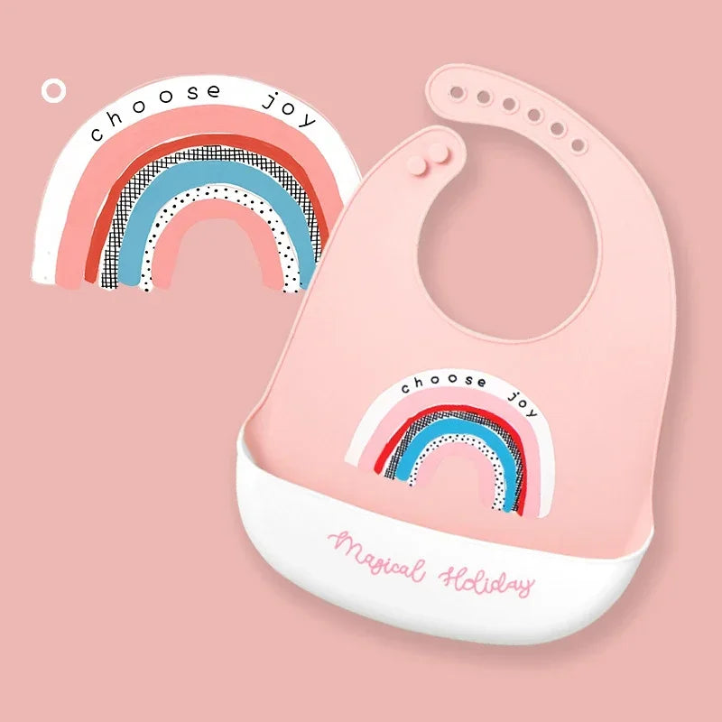 Waterproof Baby Bibs Baby Stuff Cute Cartoon Animal Printed Kids Bib Girl Boy Adjustable Soft Silicone Bib Baby Feeding Stuff