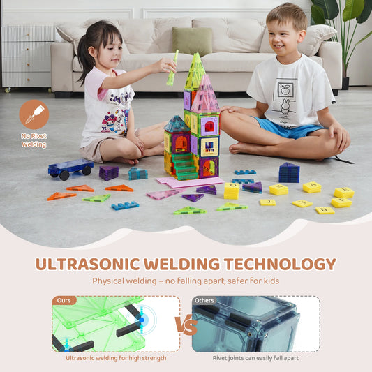 SucceBuy 121PCS Magnetic Building Blocks Set Construction Puzzle Magnetic Sheet Tiles Boys Girls Children Montessori Toys Gifts