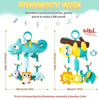 Crib Hanging Rattles Toys Baby Toys Cartoon Animal Spiral Hanging Toy with Ringing Bell Stroller Car Toys for Infant Newborn