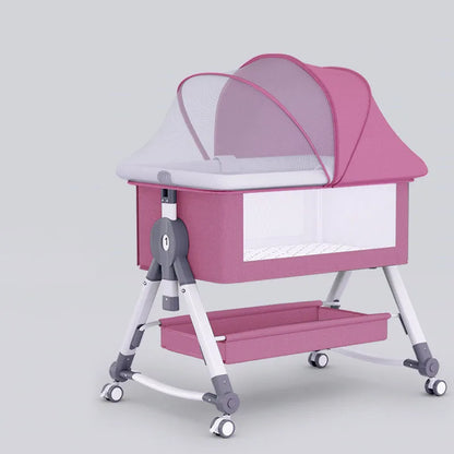 Baby Crib Portable Splicing Cradle Bed Foldable Height Adjustable 3 in 1 Bassinet Bedside Sleeper with Wheels mosquito net
