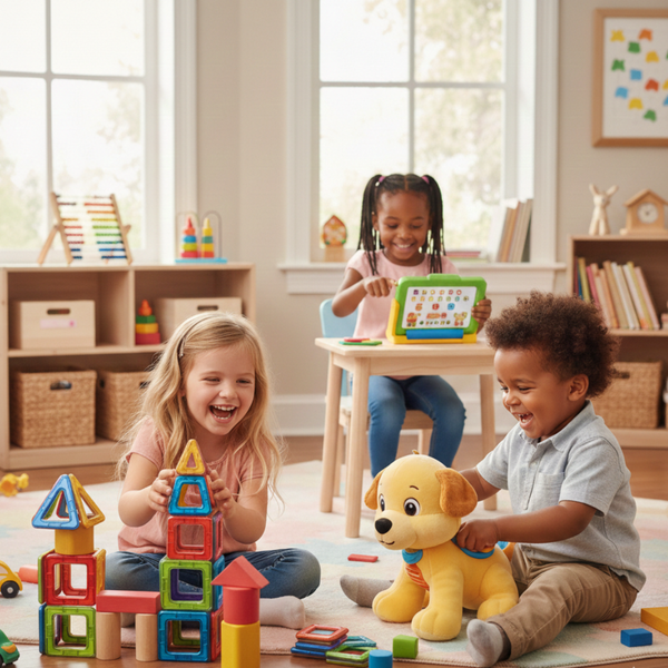 Children playing with toys in a classroom setting