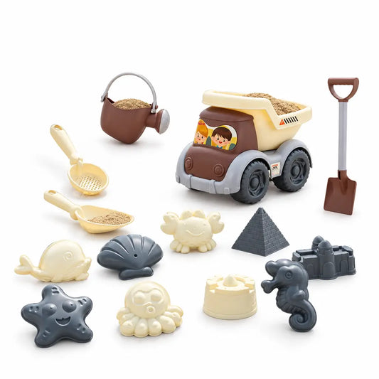 Beach sand toy set on a white studio background