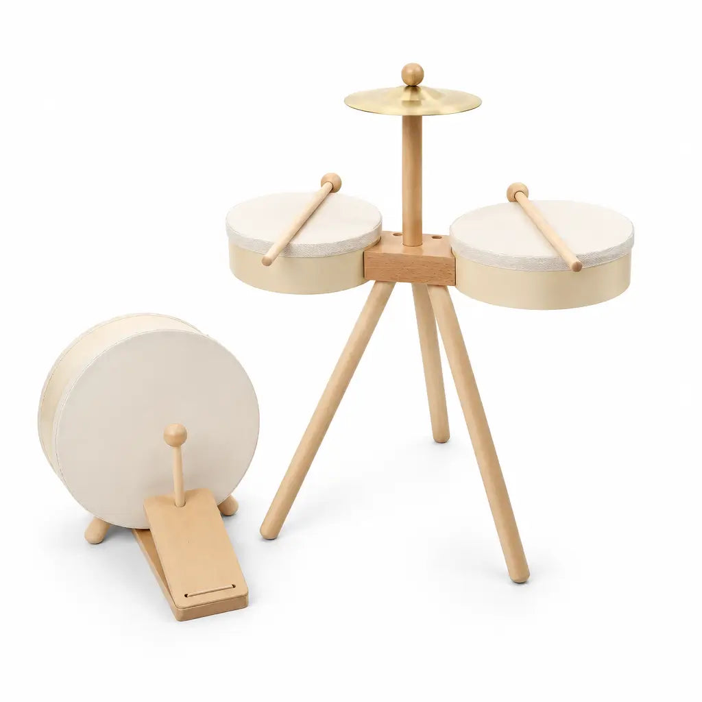 Drum set on a white studio background